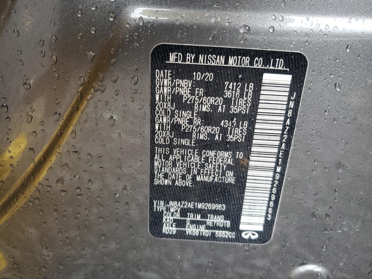 2021 Infiniti Qx80 Luxe VIN: JN8AZ2AE1M9269663 Lot: 93145965