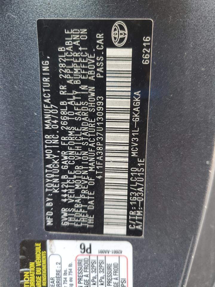 2007 Toyota Camry Solara Se VIN: 4T1FA38P37U130993 Lot: 93145455