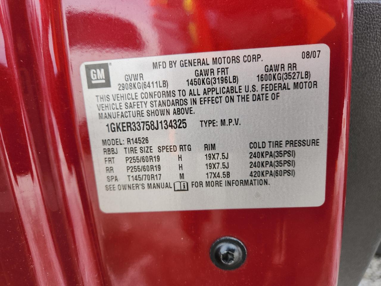 2008 GMC Acadia Slt-2 VIN: 1GKER33758J134325 Lot: 91437575