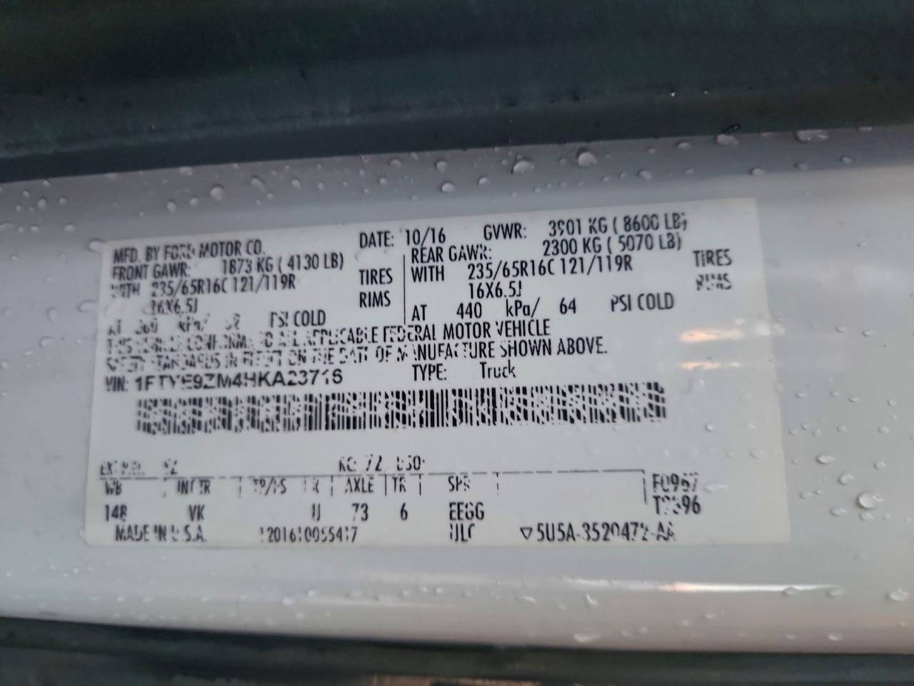 2017 Ford Transit T-150 VIN: 1FTYE9ZM4HKA23716 Lot: 94145715