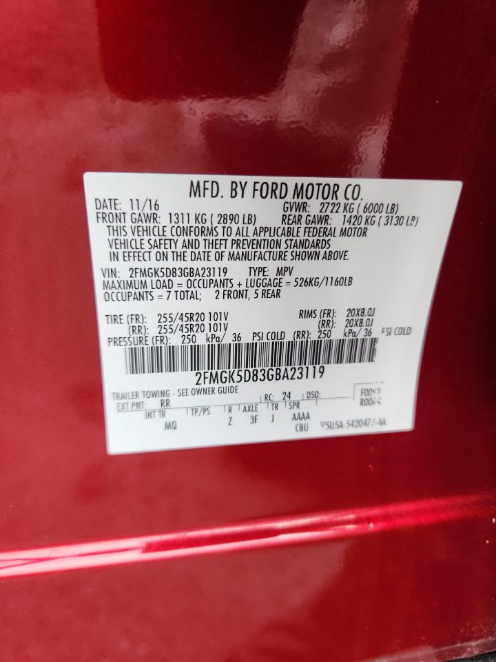 2016 Ford Flex Limited VIN: 2FMGK5D83GBA23119 Lot: 93330315