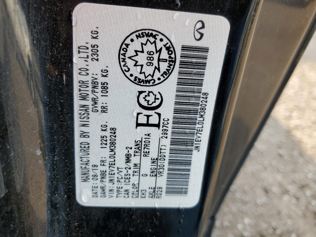 2020 Infiniti Q60 Pure VIN: JN1EV7EL0LM380248 Lot: 90072595