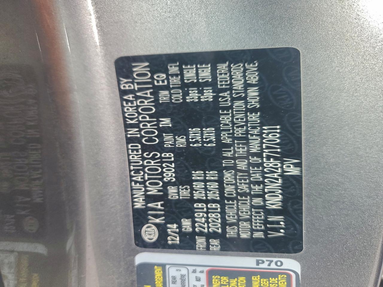 2015 Kia Soul VIN: KNDJN2A28F7170611 Lot: 94358435