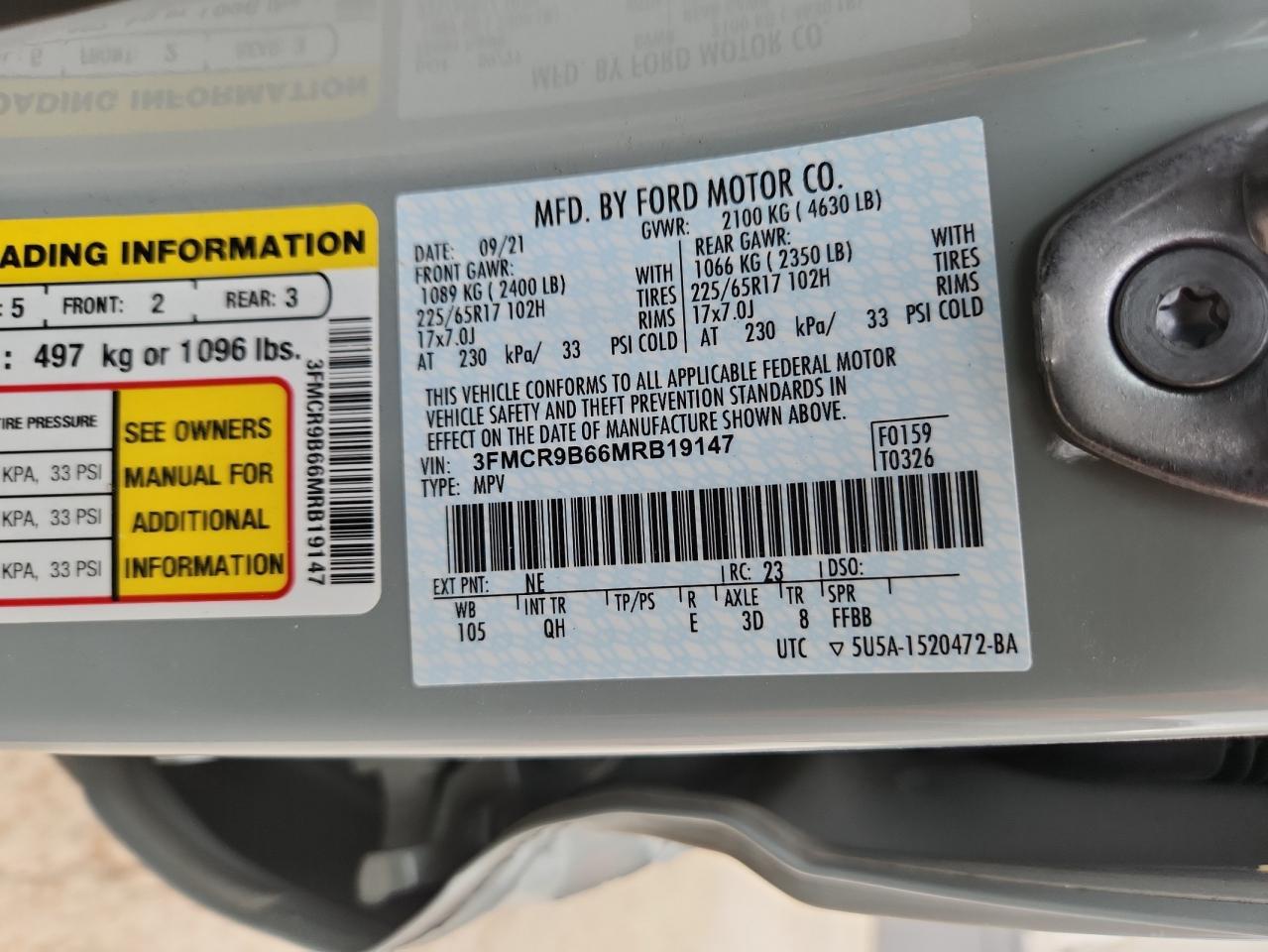 2021 Ford Bronco Sport Big Bend VIN: 3FMCR9B66MRB19147 Lot: 93217505