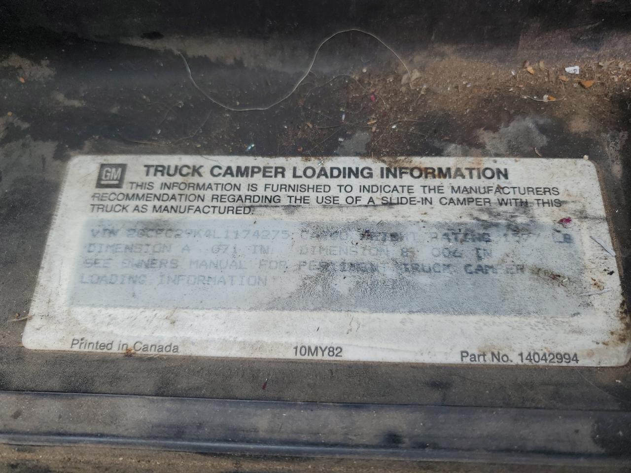 1990 Chevrolet Gmt-400 C2500 VIN: 2GCFC29K4L1174275 Lot: 91733965