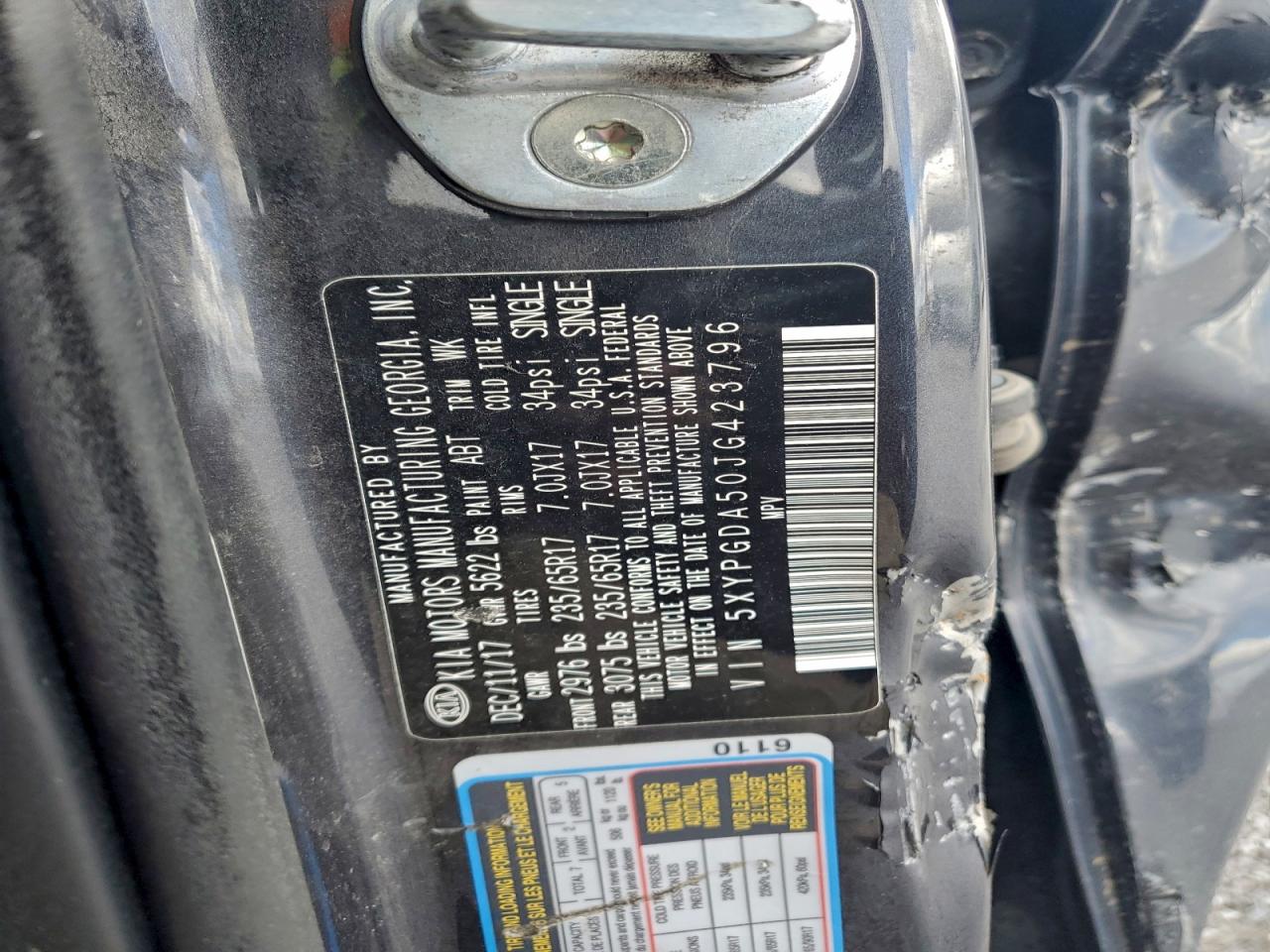 2018 Kia Sorento Lx VIN: 5XYPGDA50JG423796 Lot: 93888365