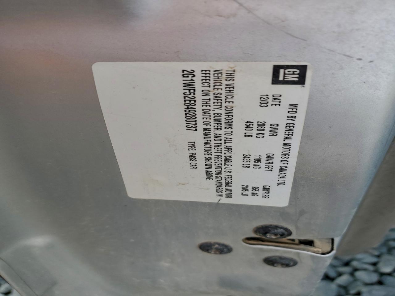 2004 Chevrolet Impala VIN: 2G1WF52E849280737 Lot: 93059415