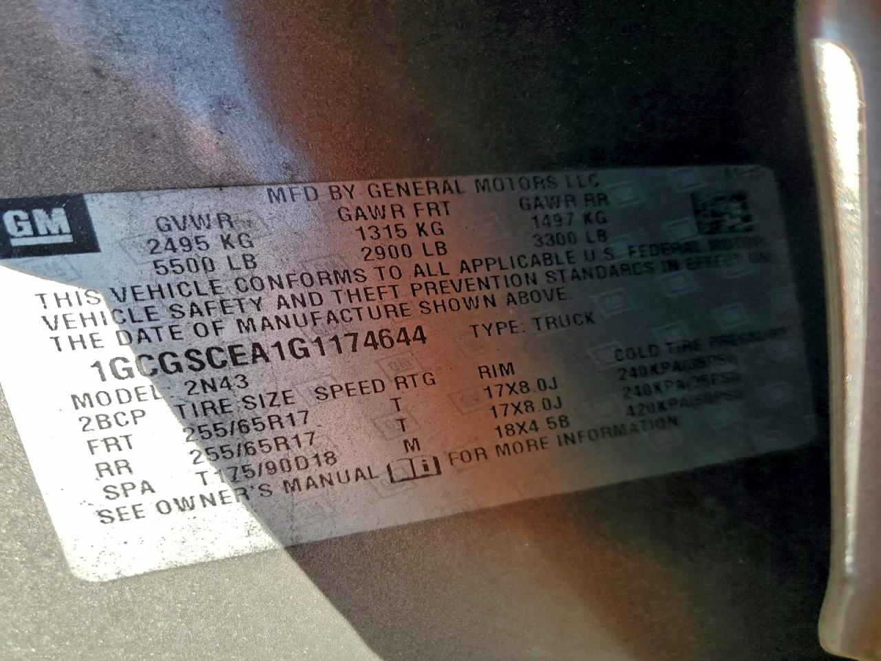 2016 Chevrolet Colorado Lt VIN: 1GCGSCEA1G1174644 Lot: 94133645