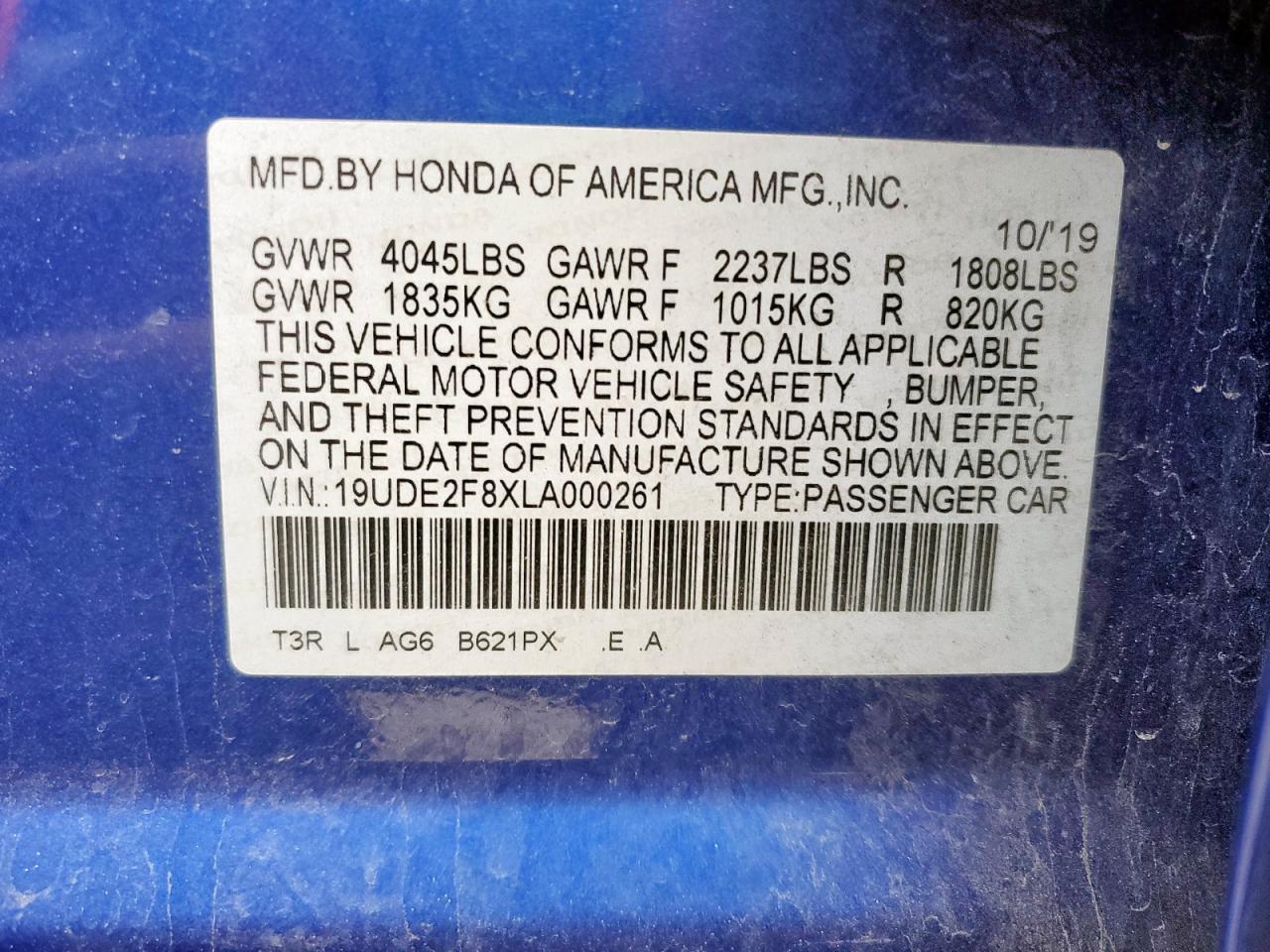 2020 Acura Ilx Premium A-Spec VIN: 19UDE2F8XLA000261 Lot: 93346055