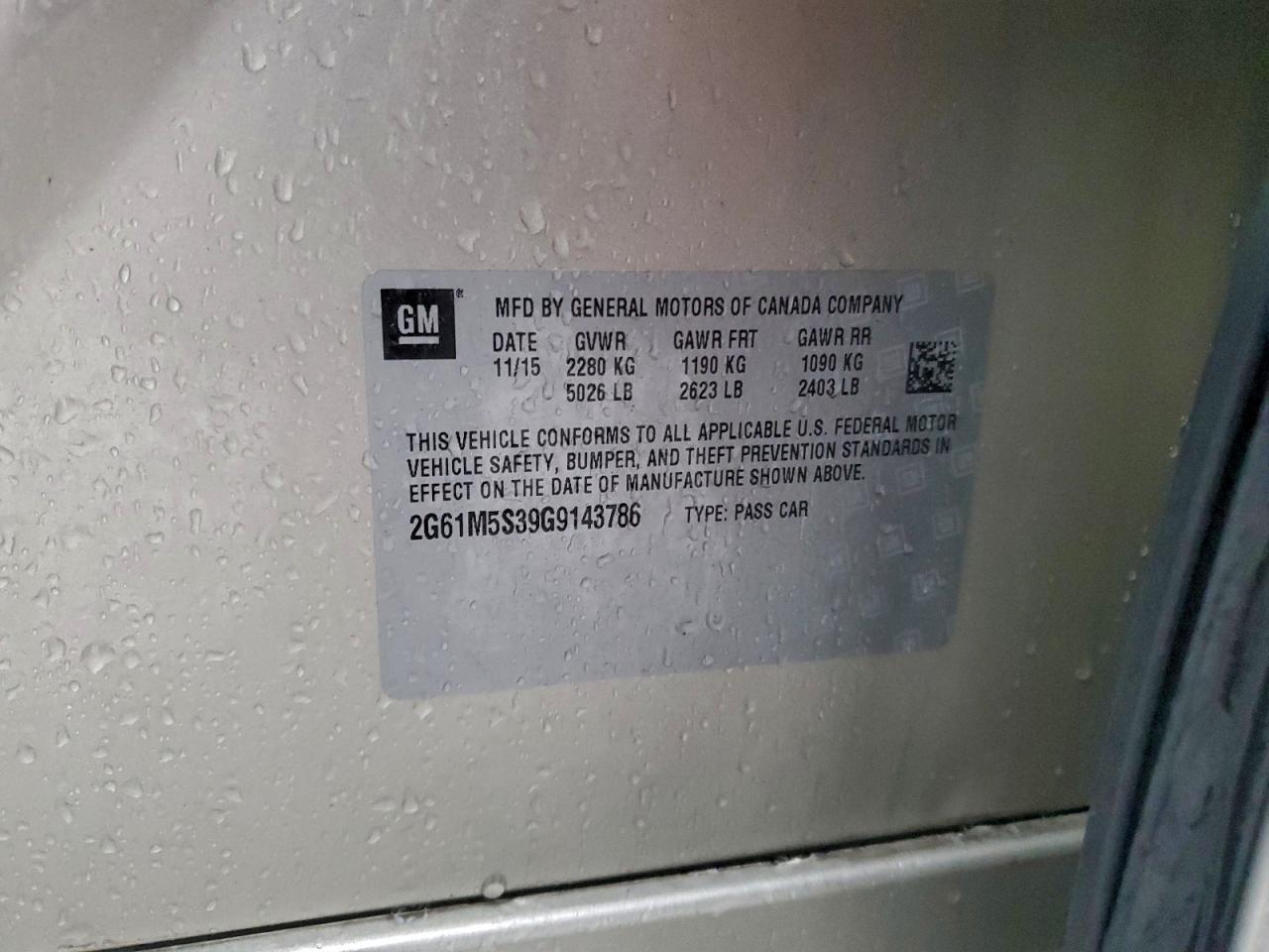 2016 Cadillac Xts Luxury Collection VIN: 2G61M5S39G9143786 Lot: 94335655