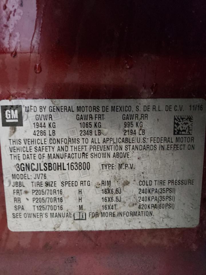 2017 Chevrolet Trax 1Lt VIN: 3GNCJLSB0HL163800 Lot: 91567595