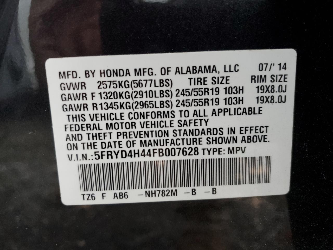 2015 Acura Mdx Technology VIN: 5FRYD4H44FB007628 Lot: 93460885