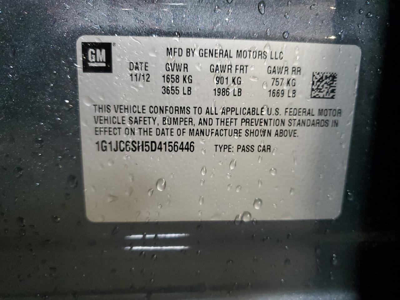 2013 Chevrolet Sonic Lt VIN: 1G1JC6SH5D4156446 Lot: 92751155