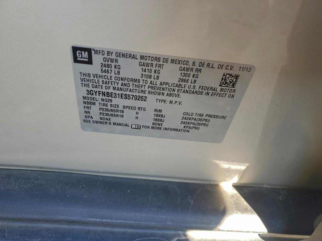 2014 Cadillac Srx Luxury Collection VIN: 3GYFNBE31ES579262 Lot: 93747635