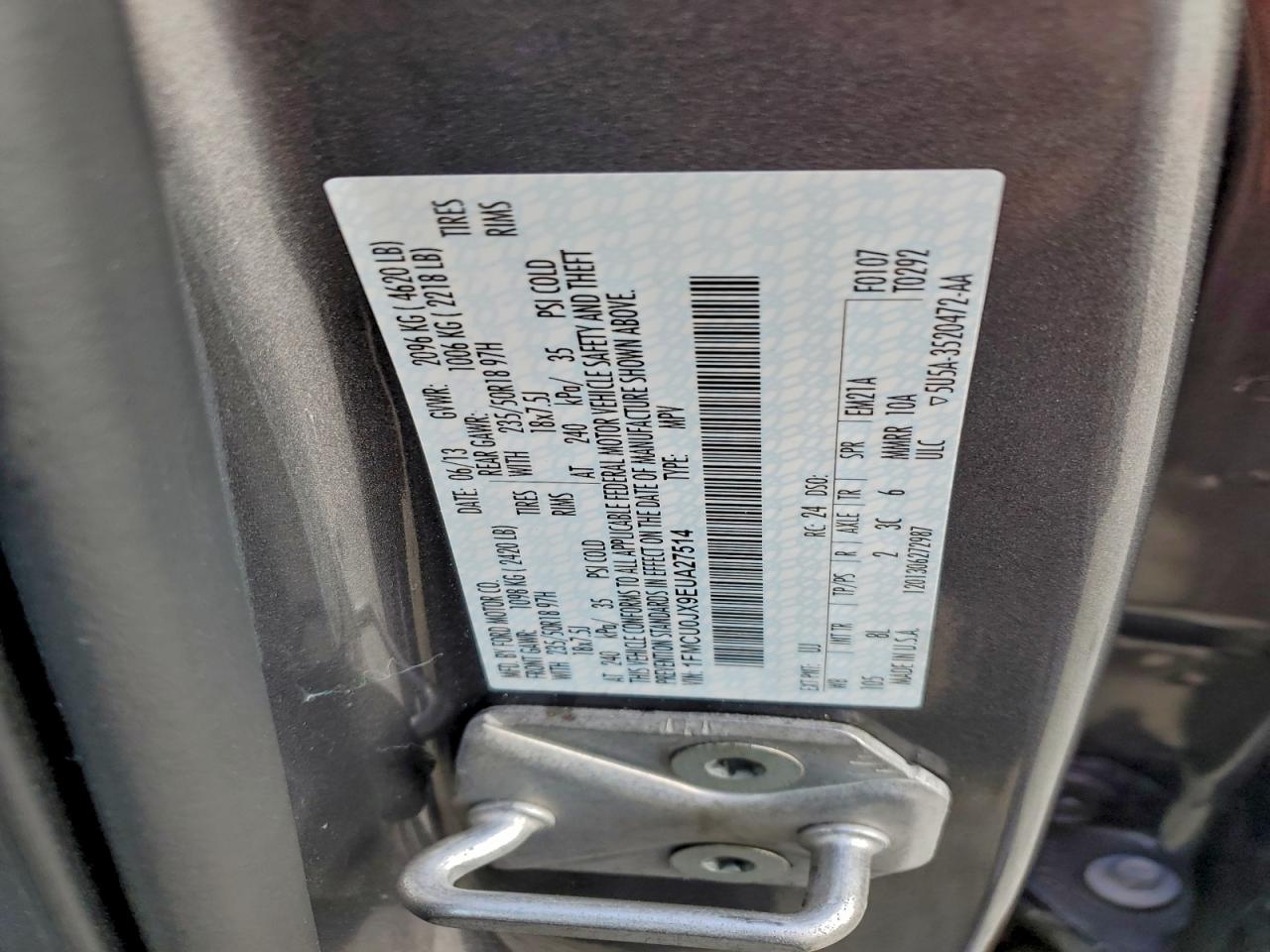 2014 Ford Escape Titanium VIN: 1FMCU0JX9EUA27514 Lot: 94261865