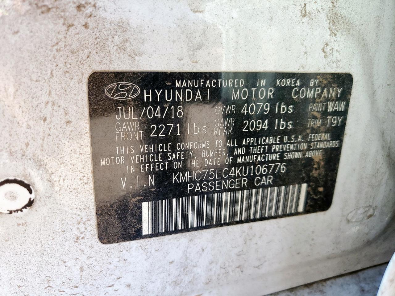2019 Hyundai Ioniq Sel VIN: KMHC75LC4KU106776 Lot: 91595075