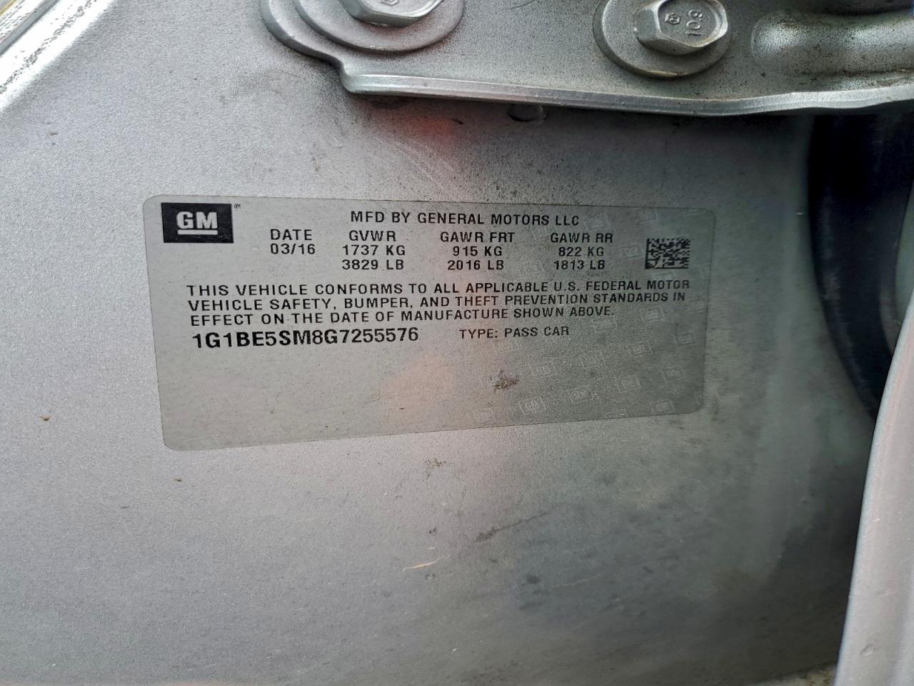 2016 Chevrolet Cruze Lt VIN: 1G1BE5SM8G7255576 Lot: 93668235