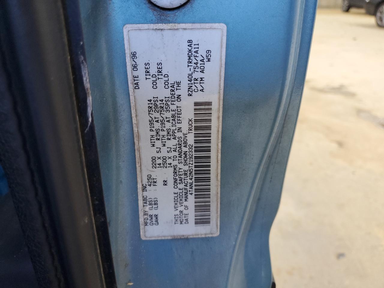 1996 Toyota Tacoma VIN: 4TANL42N5TZ192332 Lot: 93638835