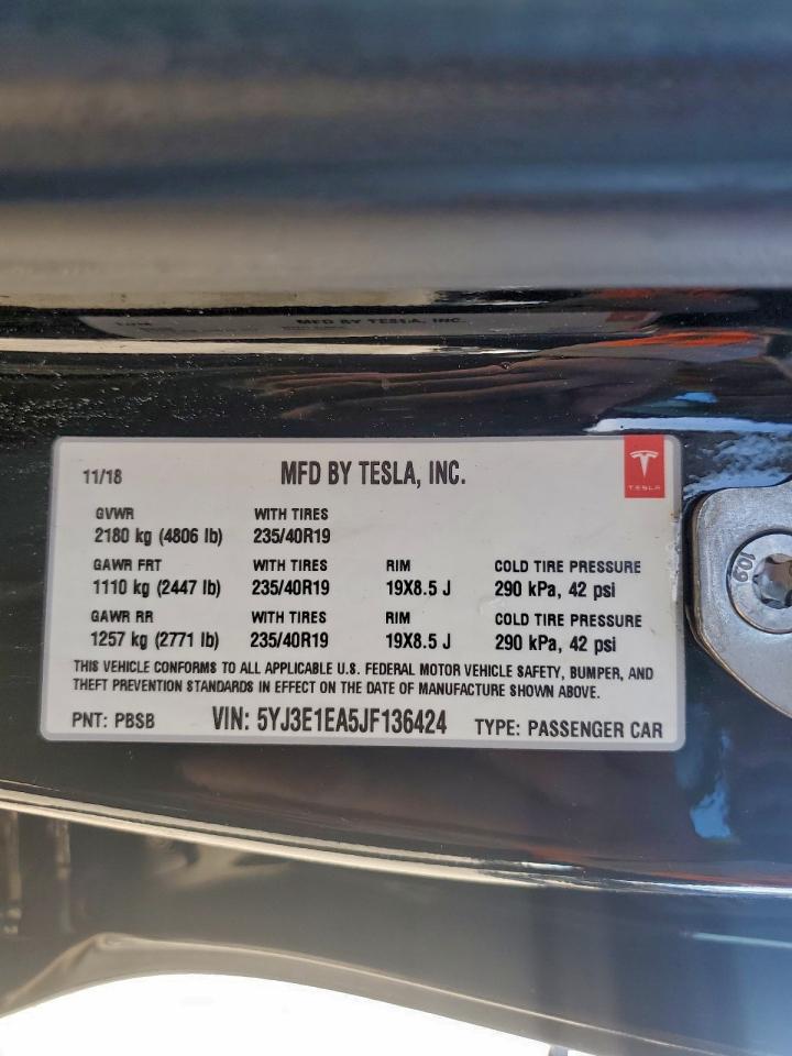 2018 Tesla Model 3 VIN: 5YJ3E1EA5JF136424 Lot: 93557005
