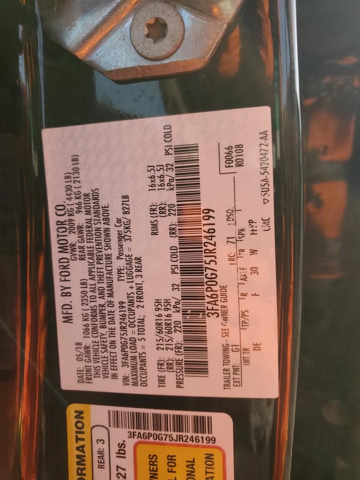 2018 Ford Fusion S VIN: 3FA6P0G75JR246199 Lot: 92298515