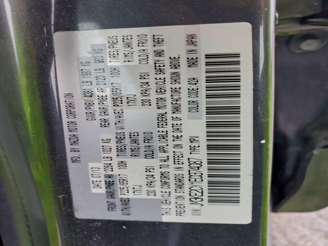 2014 Mazda Cx-5 Touring VIN: JM3KE2CY1E0374087 Lot: 93726135