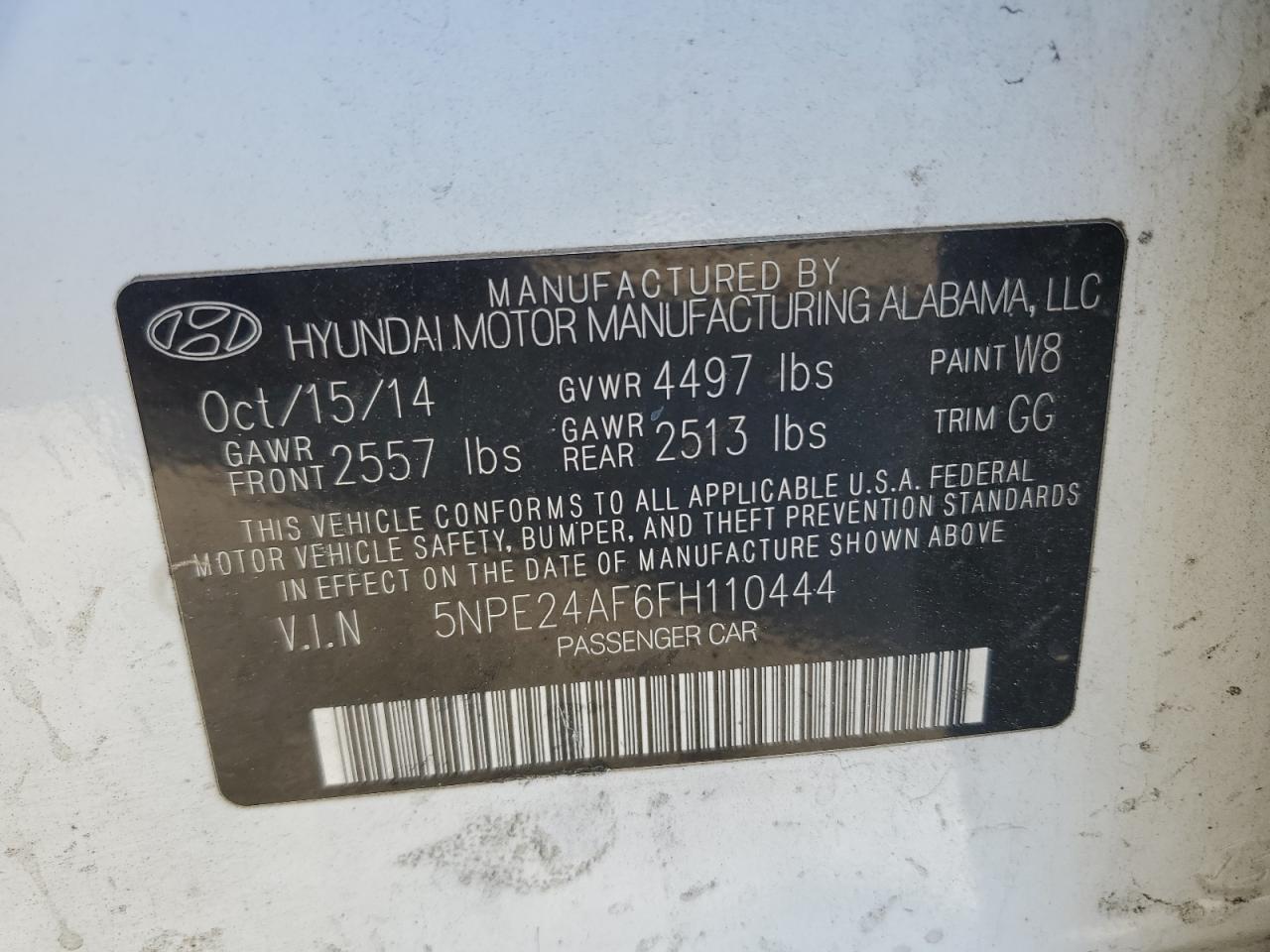 2015 Hyundai Sonata Se VIN: 5NPE24AF6FH110444 Lot: 87217455