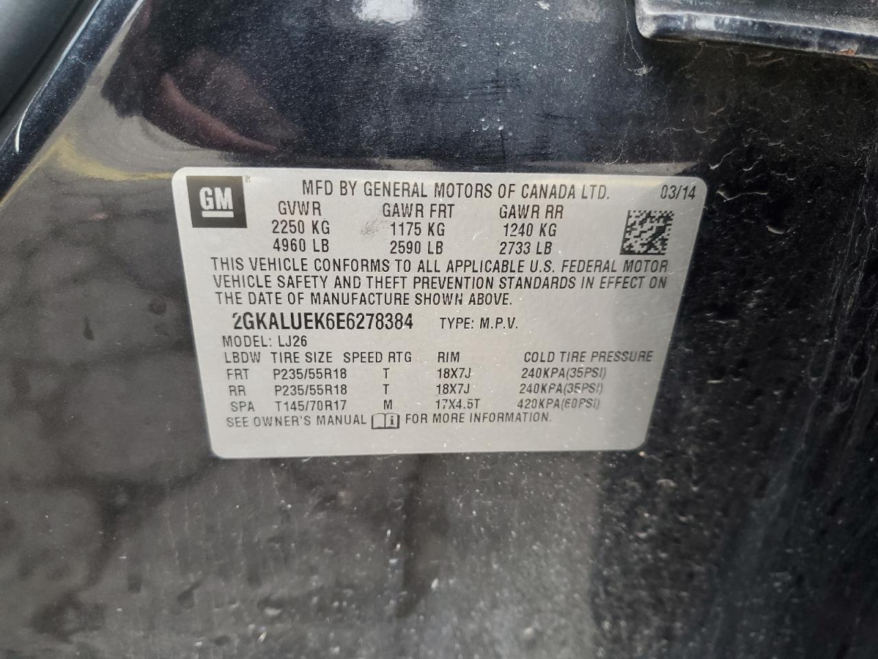 2014 GMC Terrain Denali VIN: 2GKALUEK6E6278384 Lot: 93645865