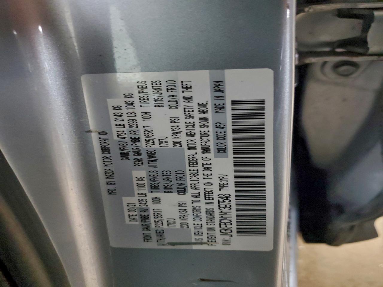 2021 Mazda Cx-5 Touring VIN: JM3KFBCM1M1397548 Lot: 93963275