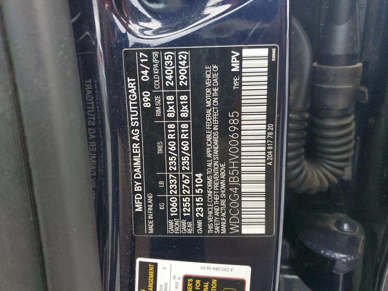 2017 Mercedes-Benz Glc 300 VIN: WDC0G4JB5HV006985 Lot: 93420965