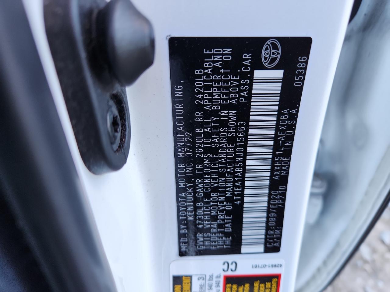 2022 Toyota Avalon Night Shade VIN: 4T1EA1AB5NU015663 Lot: 92569345