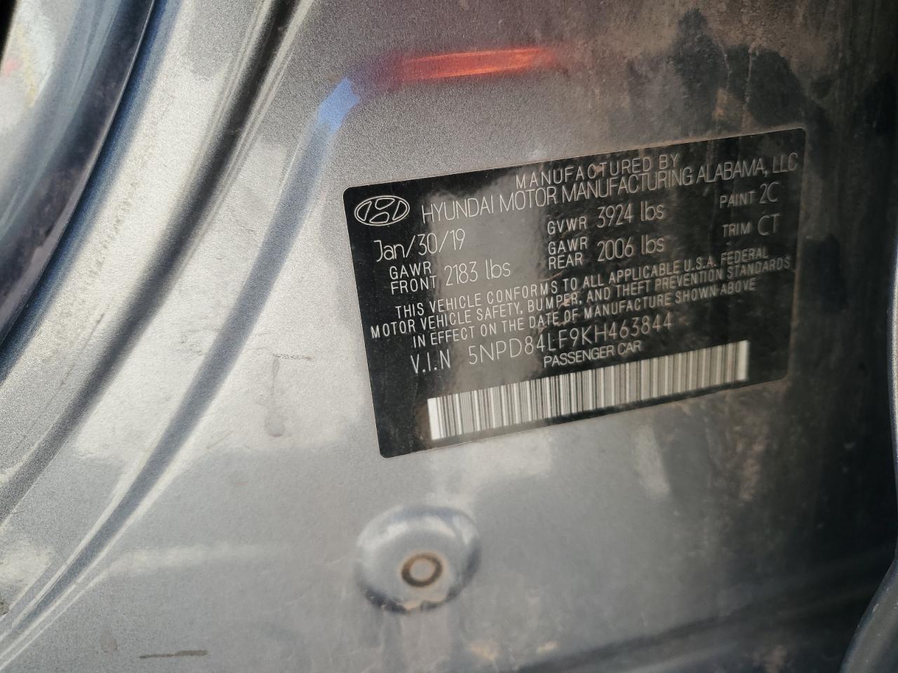 2019 Hyundai Elantra Sel VIN: 5NPD84LF9KH463844 Lot: 92597045