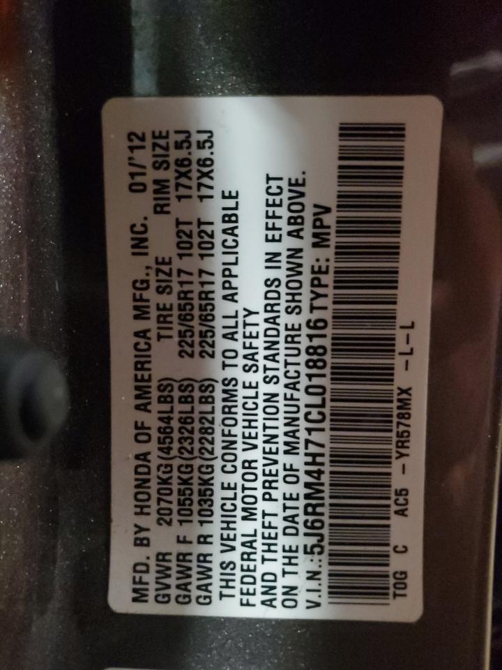 2012 Honda Cr-V Exl VIN: 5J6RM4H71CL018816 Lot: 92921725