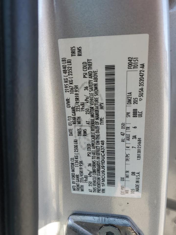 2013 Ford Escape Titanium VIN: 1FMCU9J91DUC43748 Lot: 92691095