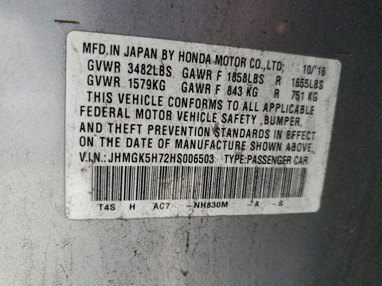 2017 Honda Fit Ex VIN: JHMGK5H72HS006503 Lot: 96750605