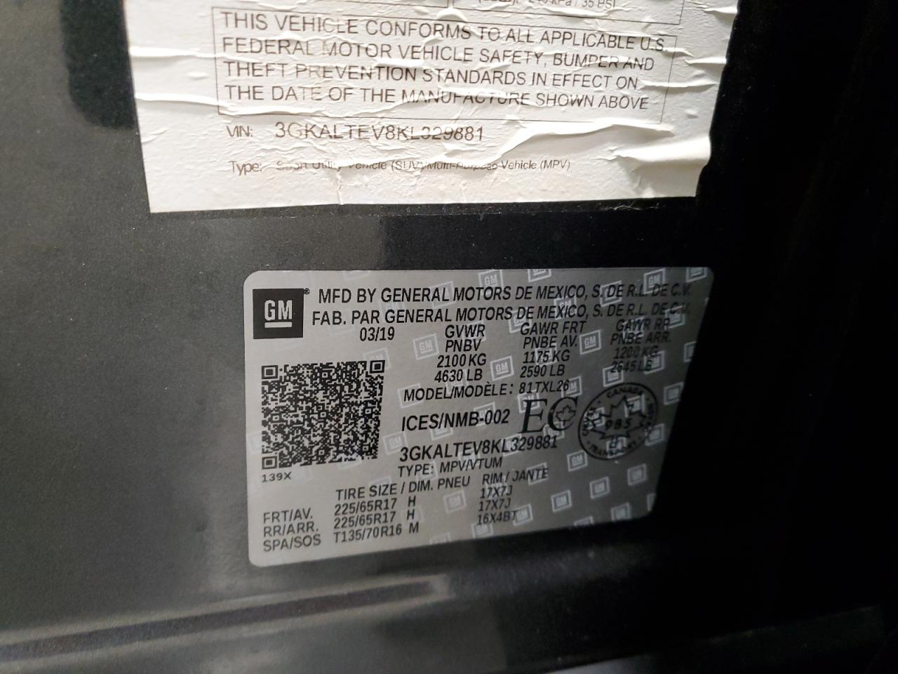 2019 GMC Terrain Sle VIN: 3GKALTEV8KL329881 Lot: 91479515