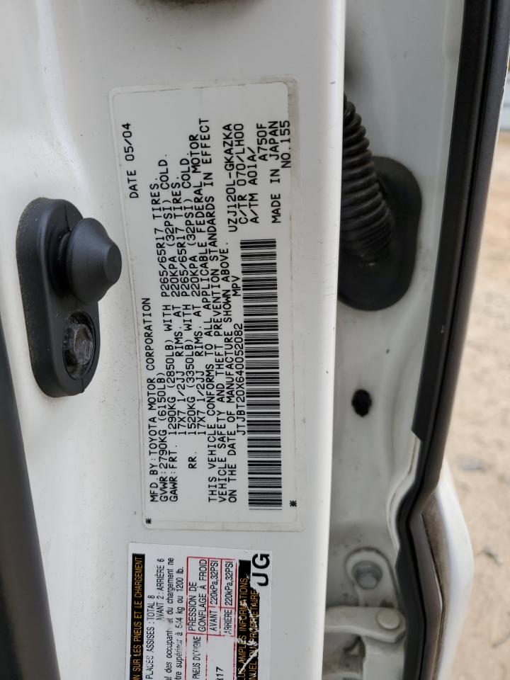 2004 Lexus Gx 470 VIN: JTJBT20X640052082 Lot: 92056775