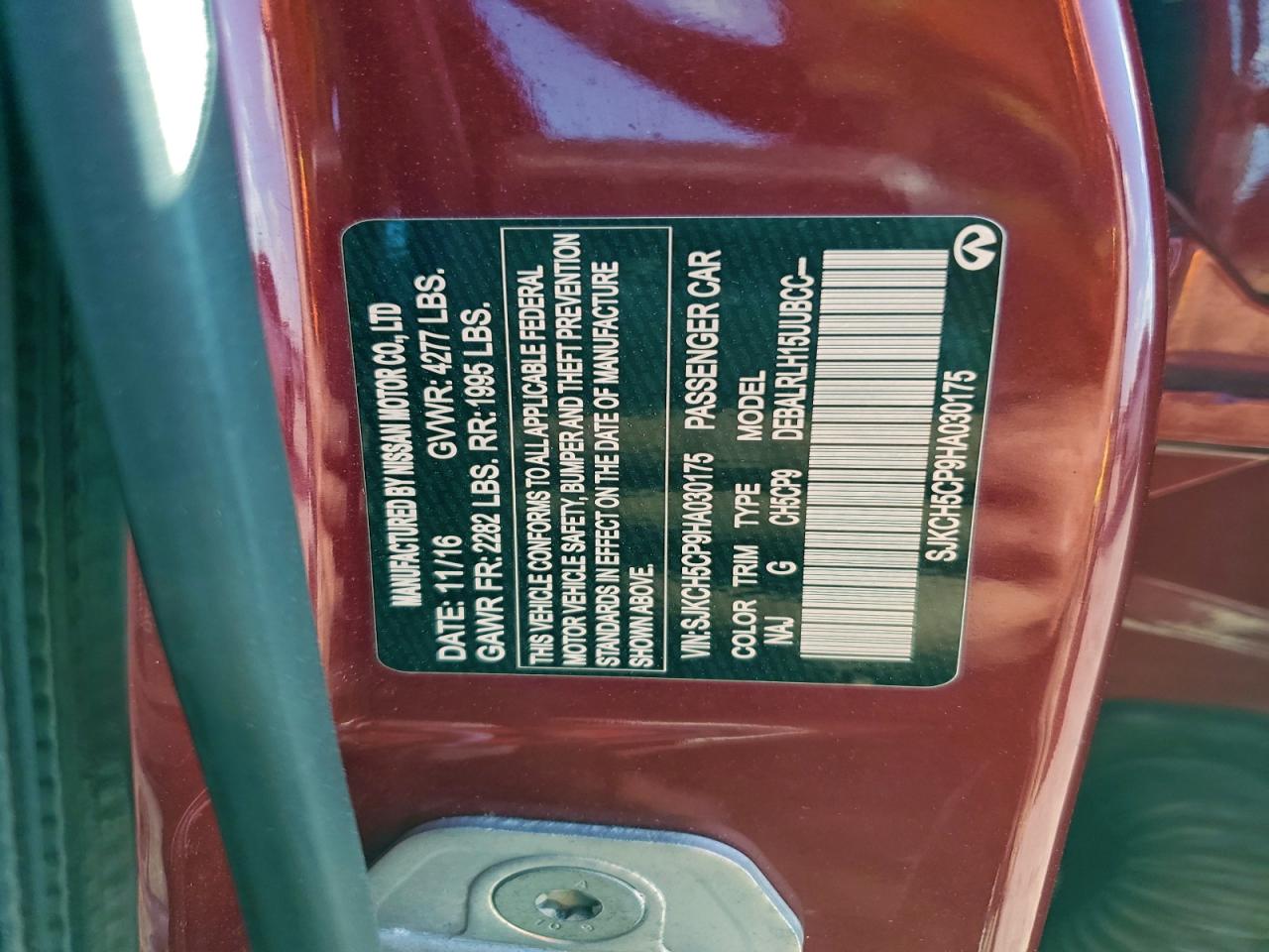 2017 Infiniti Qx30 Base VIN: SJKCH5CP9HA030175 Lot: 94454805