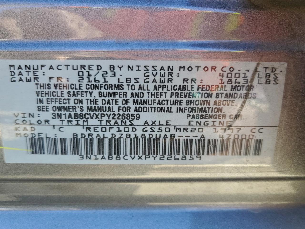 2023 Nissan Sentra Sv VIN: 3N1AB8CVXPY226859 Lot: 91135005