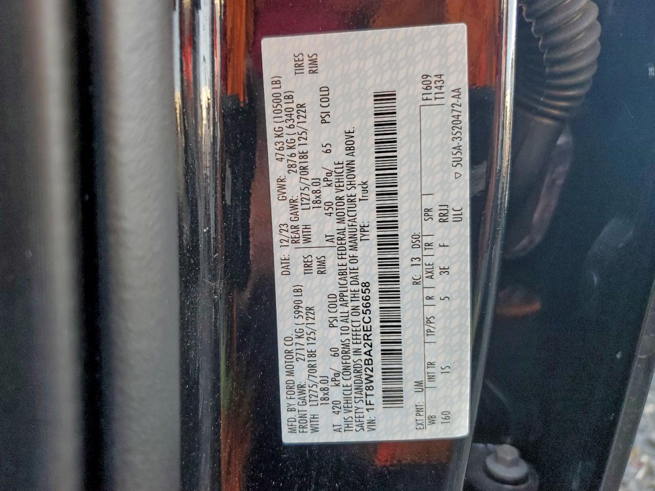 2024 Ford F250 Super Duty VIN: 1FT8W2BA2REC56658 Lot: 92393125