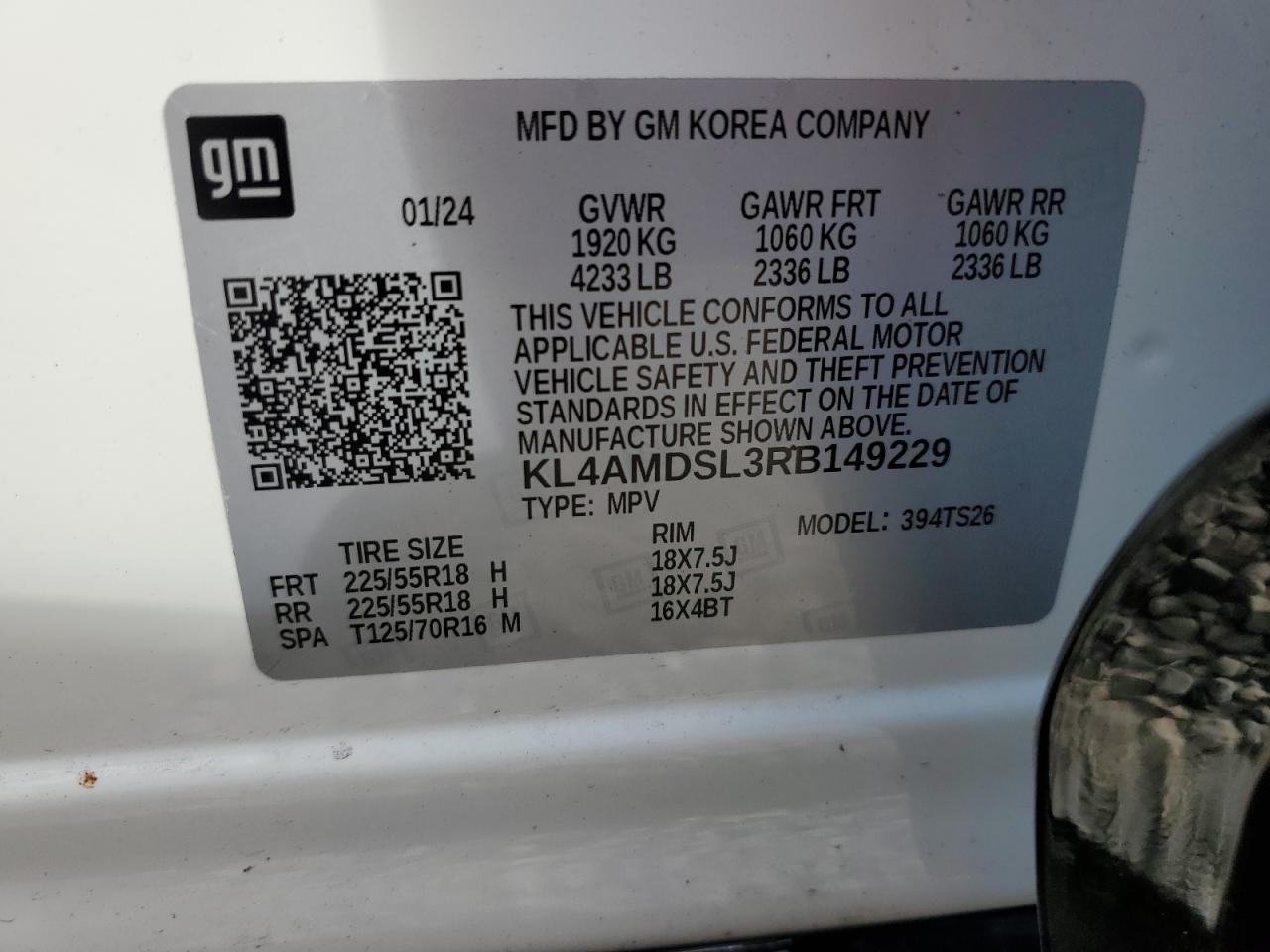 2024 Buick Encore Gx Sport Touring VIN: KL4AMDSL3RB149229 Lot: 92139125