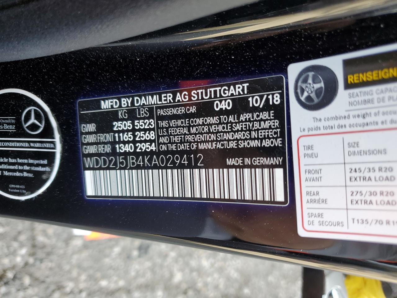 2019 Mercedes-Benz Cls 450 VIN: WDD2J5JB4KA029412 Lot: 92218105