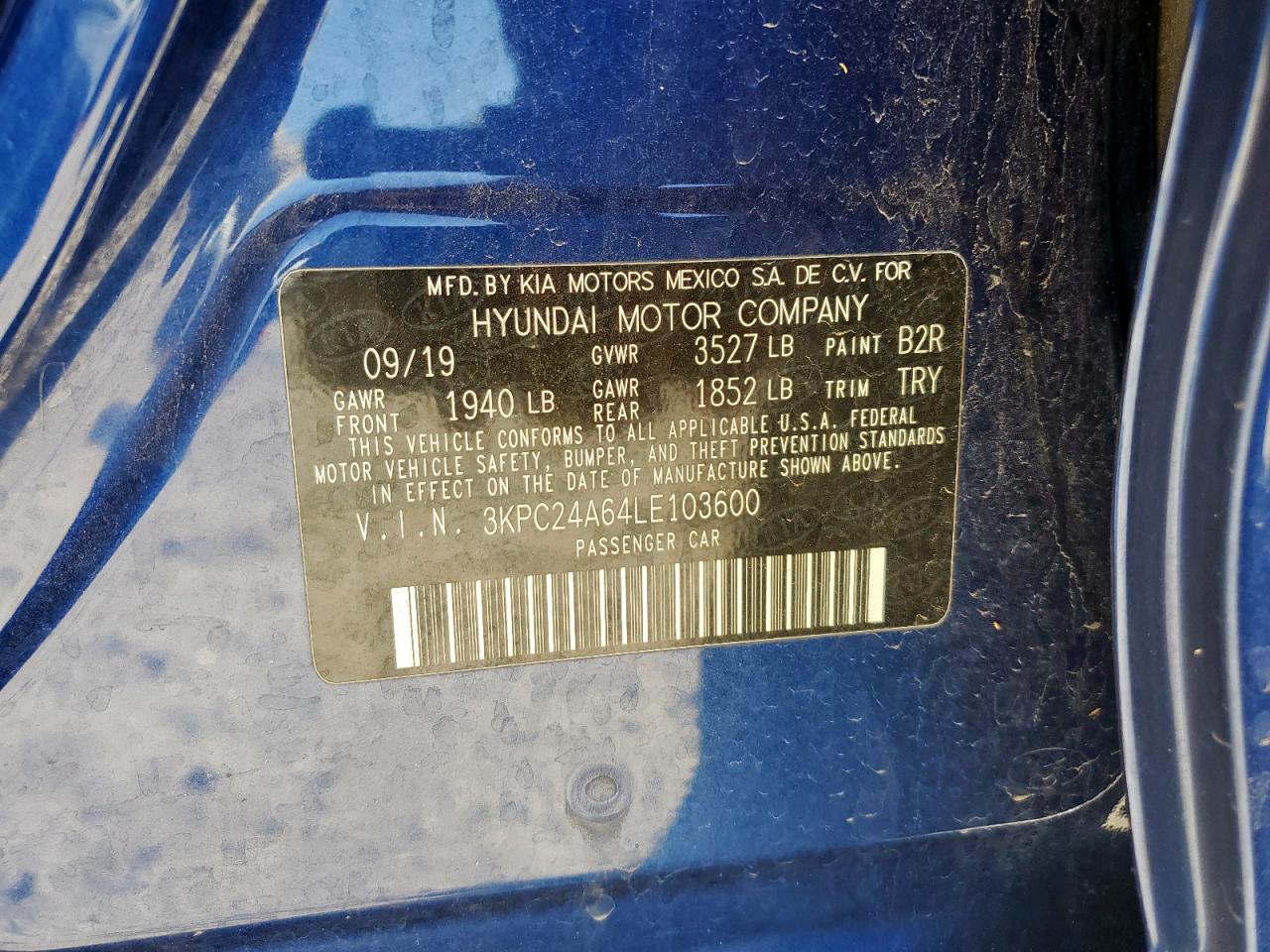 2020 Hyundai Accent Se VIN: 3KPC24A64LE103600 Lot: 92583875