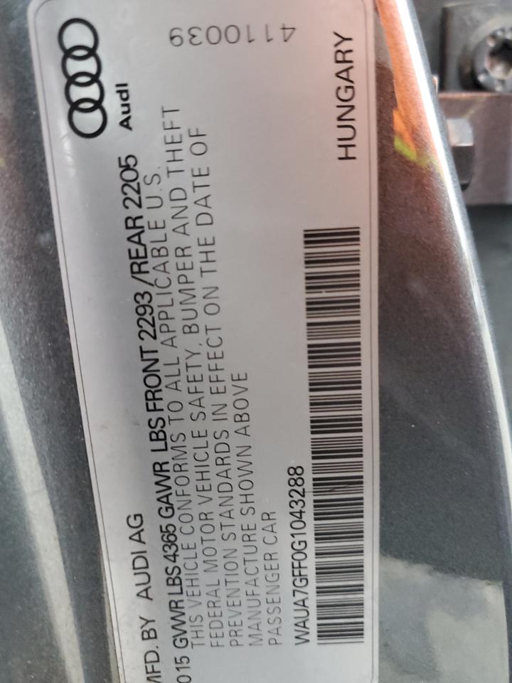 2016 Audi A3 Premium VIN: WAUA7GFF0G1043288 Lot: 92313225