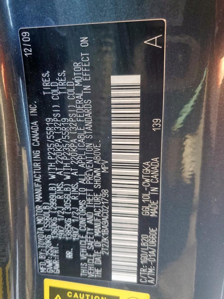 2010 Lexus Rx 350 VIN: 2T2ZK1BA9AC021798 Lot: 92839635