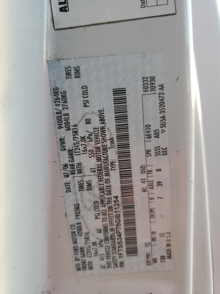 2000 Ford Econoline E350 Super Duty Van VIN: 1FTSS34P76DB11254 Lot: 92573925