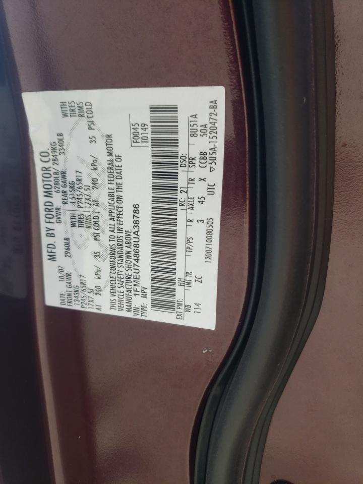 2008 Ford Explorer Eddie Bauer VIN: 1FMEU74868UA38786 Lot: 92655865