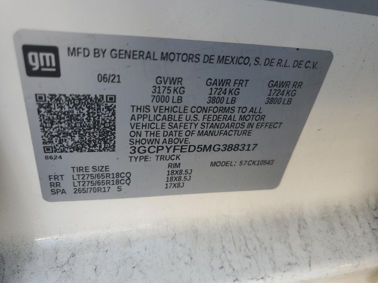 2021 Chevrolet Silverado K1500 Lt Trail Boss VIN: 3GCPYFED5MG388317 Lot: 92275285