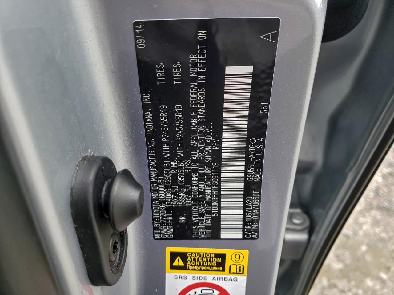 2015 Toyota Highlander Limited VIN: 5TDDKRFH1FS091119 Lot: 93650465