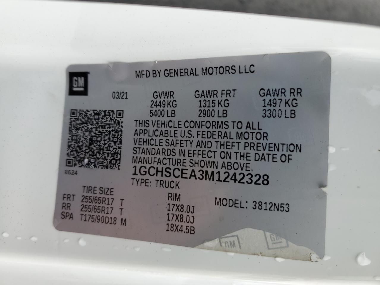 2021 Chevrolet Colorado Lt VIN: 1GCHSCEA3M1242328 Lot: 91857305