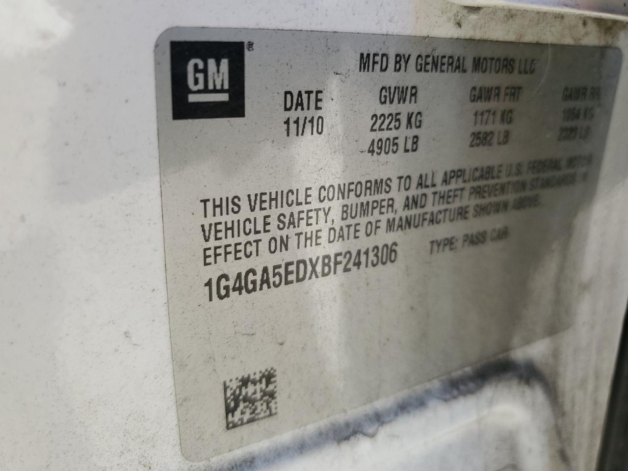 2011 Buick Lacrosse Cx VIN: 1G4GA5EDXBF241306 Lot: 90791435